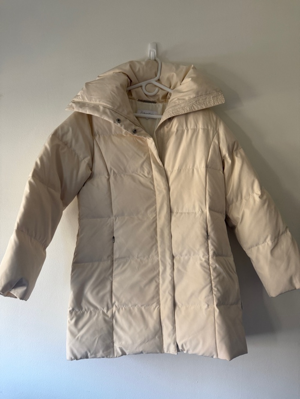 Calvin Klein Cream Quilted Long Puffer Jacket